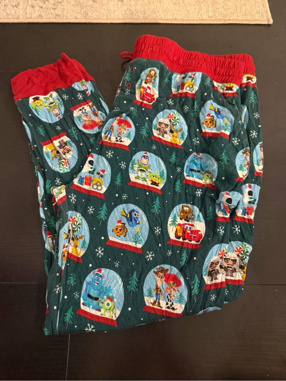 Little Sleepies Dark Green Holiday Snow Globe Pajama Pants with Red Trim